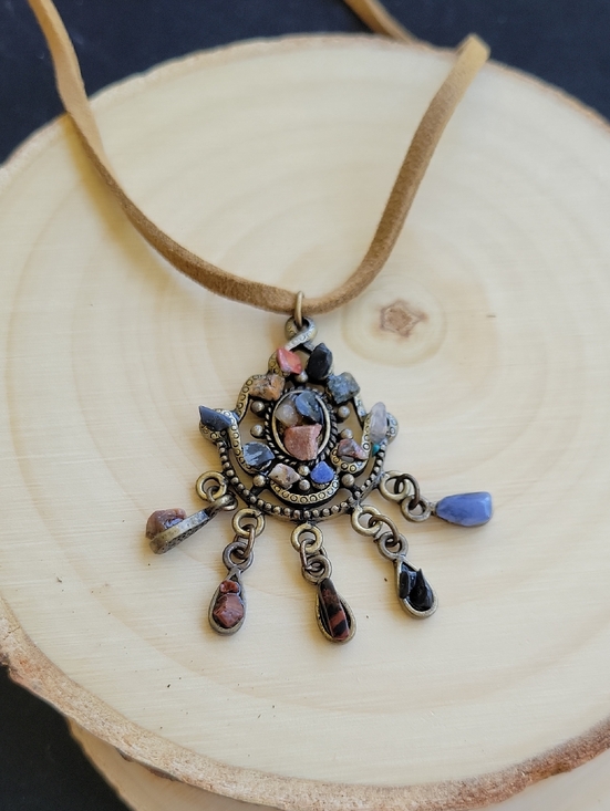 Jewelry - Bohemian Multicolor Stone Pendant With Leather 16"- 19" Adjust Cord Necklace NWT
